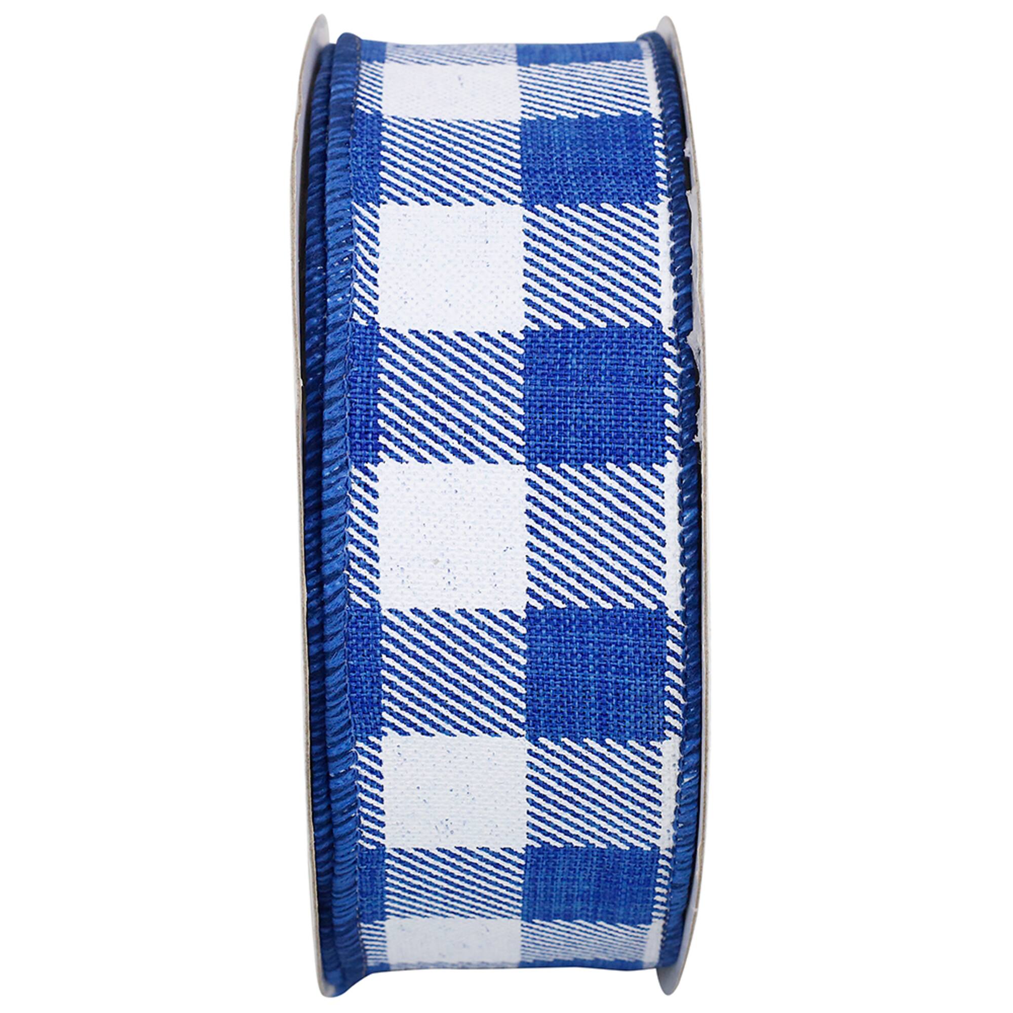 Reliant Linen Wired Royal Blue Checkered Ribbon